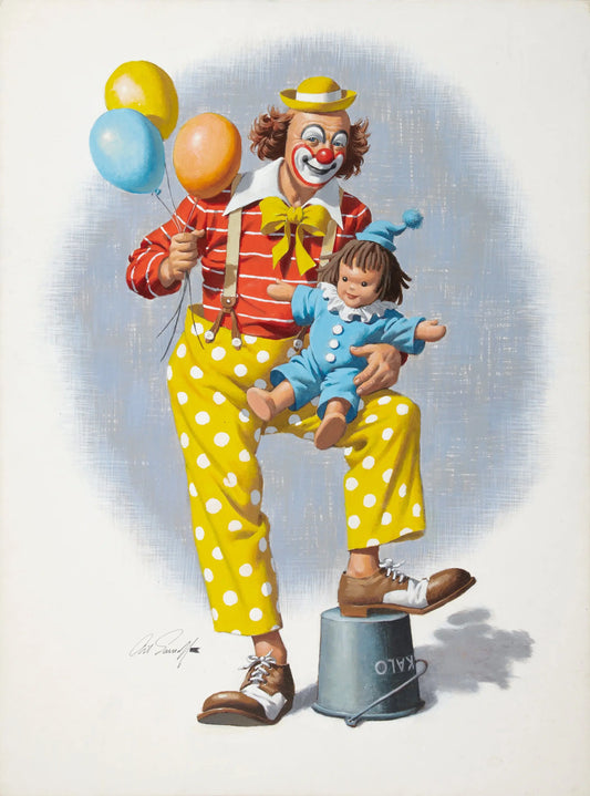{{ product_title }} Fine Art Print | {{ product_vendor }} Jakero77 Arthur Sarnoff - Clown with a Doll 1950s Signed - 17" x 22" Fine Art Print Art Print  Jakero77