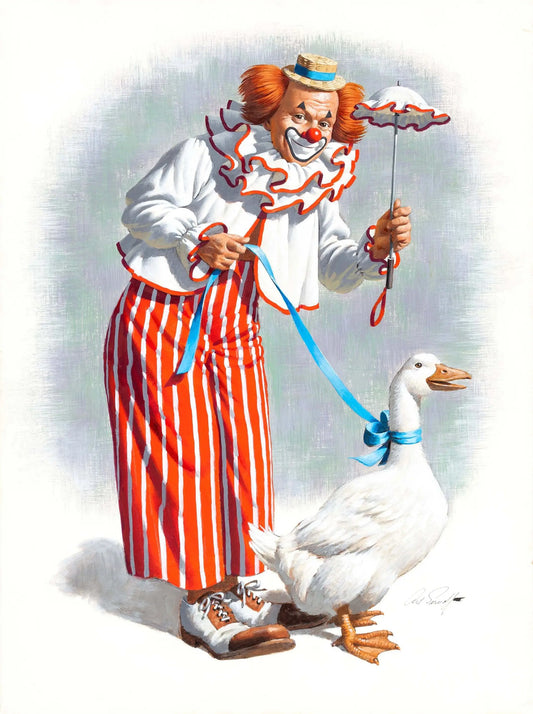 {{ product_title }} Fine Art Print | {{ product_vendor }} Jakero77 Arthur Sarnoff - Clown with a Goose 1950s Signed - 17" x 22" Fine Art Print Art Print  Jakero77