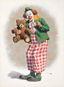 {{ product_title }} Fine Art Print | {{ product_vendor }} Jakero77 Arthur Sarnoff - Clown with a Teddy Bear 1950s Signed - 17" x 22" Fine Art Print Art Print  Jakero77
