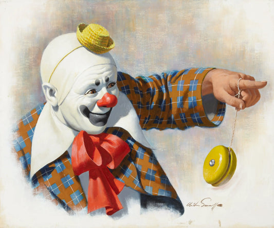 {{ product_title }} Fine Art Print | {{ product_vendor }} Jakero77 Arthur Sarnoff - Clown with a Yoyo 1950s Signed - 17" x 22" Fine Art Print Art Print  Jakero77
