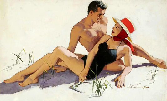 {{ product_title }} Fine Art Print | {{ product_vendor }} Jakero77 Arthur Sarnoff - Couple on the Beach Romantic 1950s Signed - 17" x 22" Art Print Art Print  Jakero77