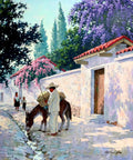 {{ product_title }} Fine Art Print | {{ product_vendor }} Jakero77 Arthur Sarnoff - Cuernavaca in Full Bloom Donkey 1950s Signed - 17" x 22" Print Art Print  Jakero77