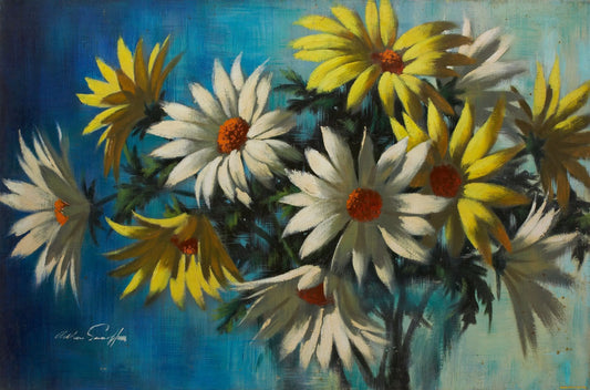 {{ product_title }} Fine Art Print | {{ product_vendor }} Jakero77 Arthur Sarnoff - Daisies Flowers Daisy 1950s Signed - 17" x 22" Fine Art Print Art Print  Jakero77