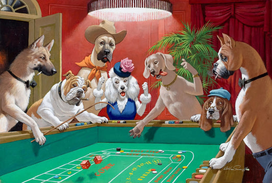 {{ product_title }} Fine Art Print | {{ product_vendor }} Jakero77 Arthur Sarnoff - Dogs Playing Craps Casino 1960s Signed - 17"x22" Fine Art Print Art Print  Jakero77