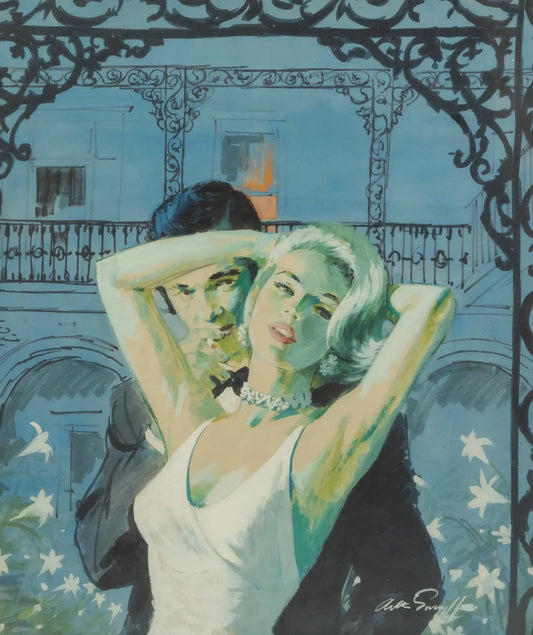 {{ product_title }} Fine Art Print | {{ product_vendor }} Jakero77 Arthur Sarnoff - Elegant Pin-Up Blonde w/ Man in Tuxedo 1960s Signed - 17" x 22" Fine Art Print Art Print  Jakero77