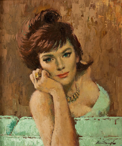 {{ product_title }} Fine Art Print | {{ product_vendor }} Jakero77 Arthur Sarnoff - Elegant Pin-Up Woman in Jewelry 1950s Signed - 17" x 22" Print Art Print  Jakero77