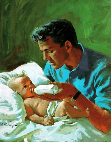 {{ product_title }} Fine Art Print | {{ product_vendor }} Jakero77 Arthur Sarnoff - Father Feeding Baby (1955) Signed - 17" x 22" Fine Art Print Art Print  Jakero77