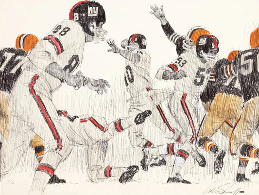 {{ product_title }} Fine Art Print | {{ product_vendor }} Jakero77 Arthur Sarnoff - Football Players Execute Pass 1960s Signed - 17" x 22" Print Art Print  Jakero77