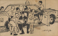 {{ product_title }} Fine Art Print | {{ product_vendor }} Jakero77 Arthur Sarnoff - Friendly Policeman with Kids 1950s Signed - 17" x 22" Art Print Art Print  Jakero77
