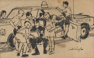 {{ product_title }} Fine Art Print | {{ product_vendor }} Jakero77 Arthur Sarnoff - Friendly Policeman with Kids 1950s Signed - 17" x 22" Art Print Art Print  Jakero77