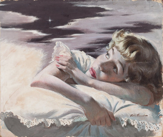 {{ product_title }} Fine Art Print | {{ product_vendor }} Jakero77 Arthur Sarnoff - Girl Dreaming 1950s Signed - 17" x 22" Fine Art Print Art Print  Jakero77