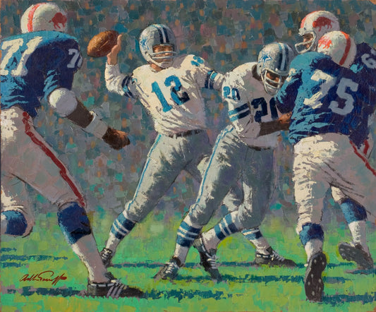 {{ product_title }} Fine Art Print | {{ product_vendor }} Jakero77 Arthur Sarnoff - Go Deep Football Quarterback Pass 1960s Signed - 17" x 22" Print Art Print  Jakero77