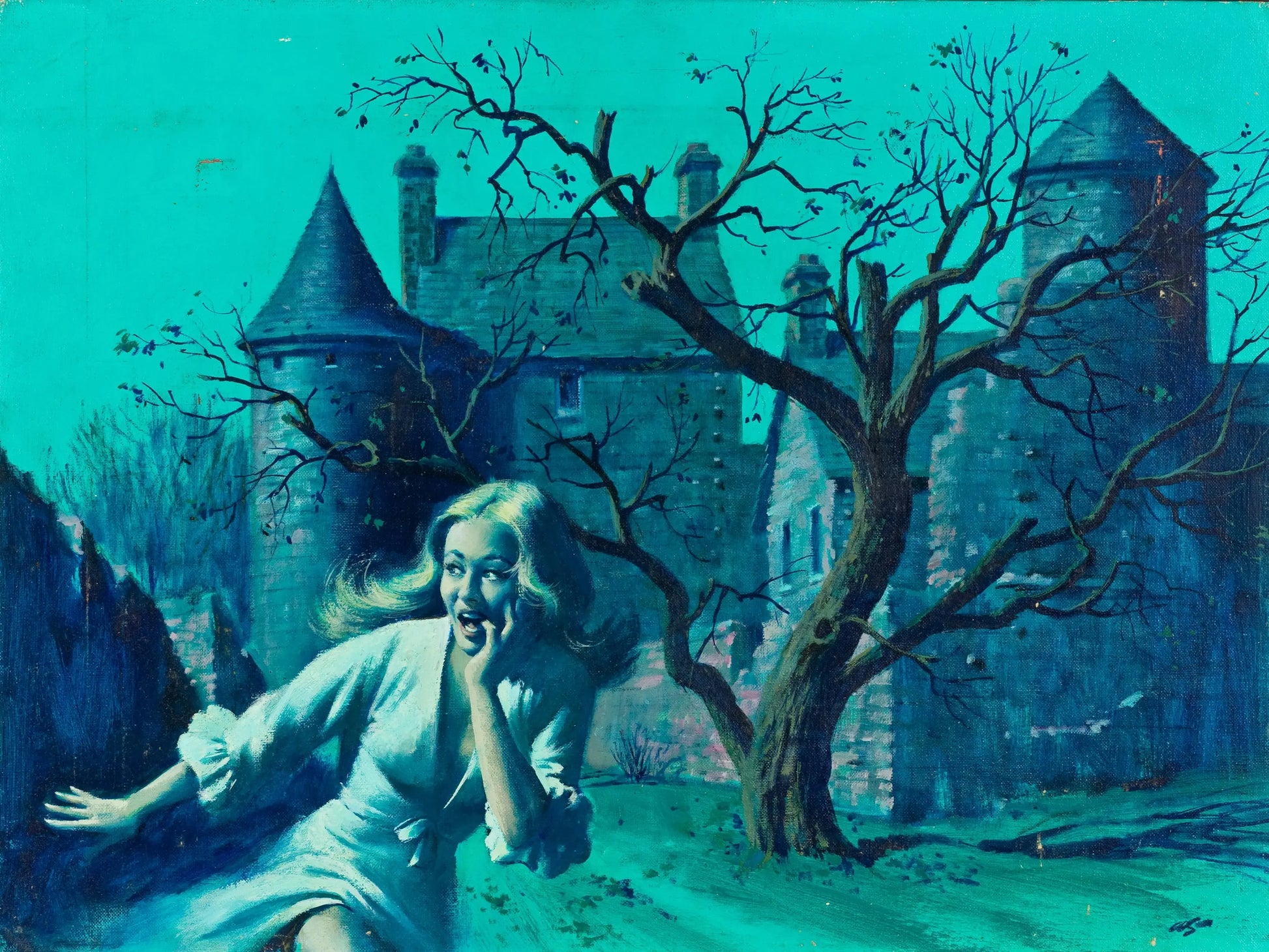 {{ product_title }} Fine Art Print | {{ product_vendor }} Jakero77 Arthur Sarnoff - Gothic Mystery Haunted Mansion 1960s Signed - 17" x 22" Print Art Print  Jakero77