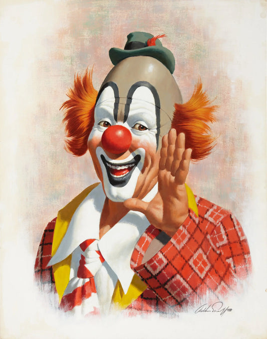 {{ product_title }} Fine Art Print | {{ product_vendor }} Jakero77 Arthur Sarnoff - Happy Clown Waving 1950s Signed - 17" x 22" Fine Art Print Art Print  Jakero77
