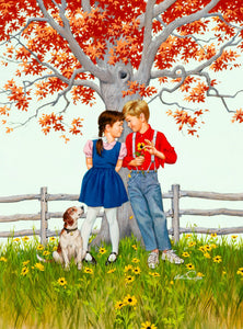 {{ product_title }} Fine Art Print | {{ product_vendor }} Jakero77 Arthur Sarnoff - He Loves Me, Children Puppy Love 1950s Signed - 17" x 22" Print Art Print  Jakero77