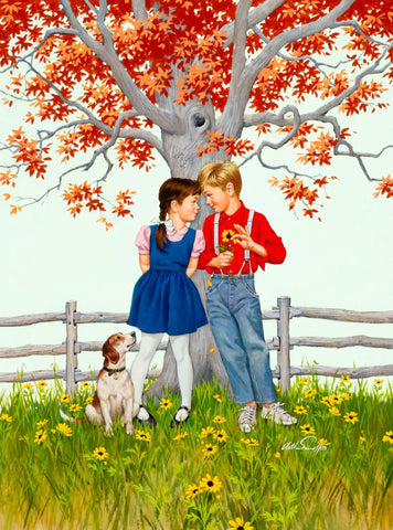 {{ product_title }} Fine Art Print | {{ product_vendor }} Jakero77 Arthur Sarnoff - He Loves Me, Children Puppy Love 1950s Signed - 17" x 22" Print Art Print  Jakero77