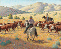 {{ product_title }} Fine Art Print | {{ product_vendor }} Jakero77 Arthur Sarnoff - Hereford Roundup Cattle Cowboys 1950s Signed - 17" x 22" Print Art Print  Jakero77