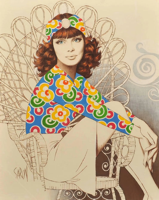 {{ product_title }} Fine Art Print | {{ product_vendor }} Jakero77 Arthur Sarnoff - Hippie Fashion Pin-Up Girl 1960s Flower Power Signed - 17"x22" Fine Art Print Art Print  Jakero77