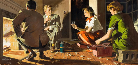 {{ product_title }} Fine Art Print | {{ product_vendor }} Jakero77 Arthur Sarnoff - His Kind of Woman 1950s Drinking by Fire Signed - 17"x22" Print Art Print  Jakero77