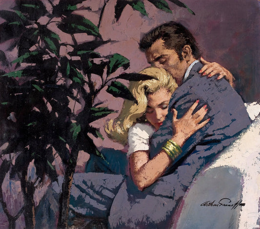 {{ product_title }} Fine Art Print | {{ product_vendor }} Jakero77 Arthur Sarnoff - I'm Home, Romantic Couple Hugs 1960s Signed - 17" x 22" Print Art Print  Jakero77