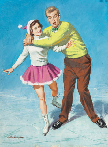 {{ product_title }} Fine Art Print | {{ product_vendor }} Jakero77 Arthur Sarnoff - Ice Skating Fun Couple (1953) Signed - 17" x 22" Fine Art Print Art Print  Jakero77