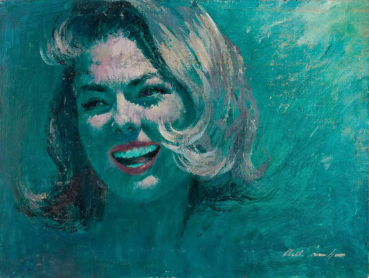 {{ product_title }} Fine Art Print | {{ product_vendor }} Jakero77 Arthur Sarnoff - Laughing Girl in Blue 1960s Signed - 17" x 22" Fine Art Print Art Print  Jakero77