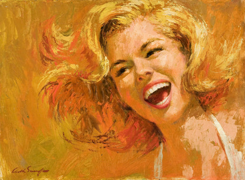 {{ product_title }} Fine Art Print | {{ product_vendor }} Jakero77 Arthur Sarnoff - Laughing Girl in Gold 1960s Signed - 17" x 22" Fine Art Print Art Print  Jakero77