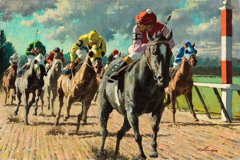 {{ product_title }} Fine Art Print | {{ product_vendor }} Jakero77 Arthur Sarnoff - Looking Behind Horse Race 1950s Signed - 17"x22" Fine Art Print Art Print  Jakero77