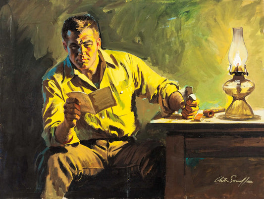 {{ product_title }} Fine Art Print | {{ product_vendor }} Jakero77 Arthur Sarnoff - Man Reading Note in Candlelight (1954) Signed - 17" x 22" Print Art Print  Jakero77