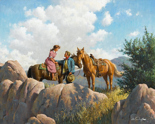 {{ product_title }} Fine Art Print | {{ product_vendor }} Jakero77 Arthur Sarnoff - Meeting on Horseback 1940s SIgned - 17" x 22" Fine Art Print Art Print  Jakero77
