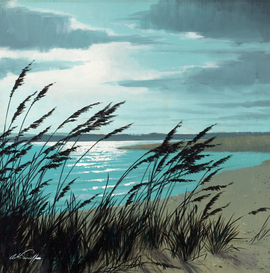 {{ product_title }} Fine Art Print | {{ product_vendor }} Jakero77 Arthur Sarnoff - Moonlight (1940s) Beach Grass Signed - 17" x 22" Fine Art Print Art Print  Jakero77