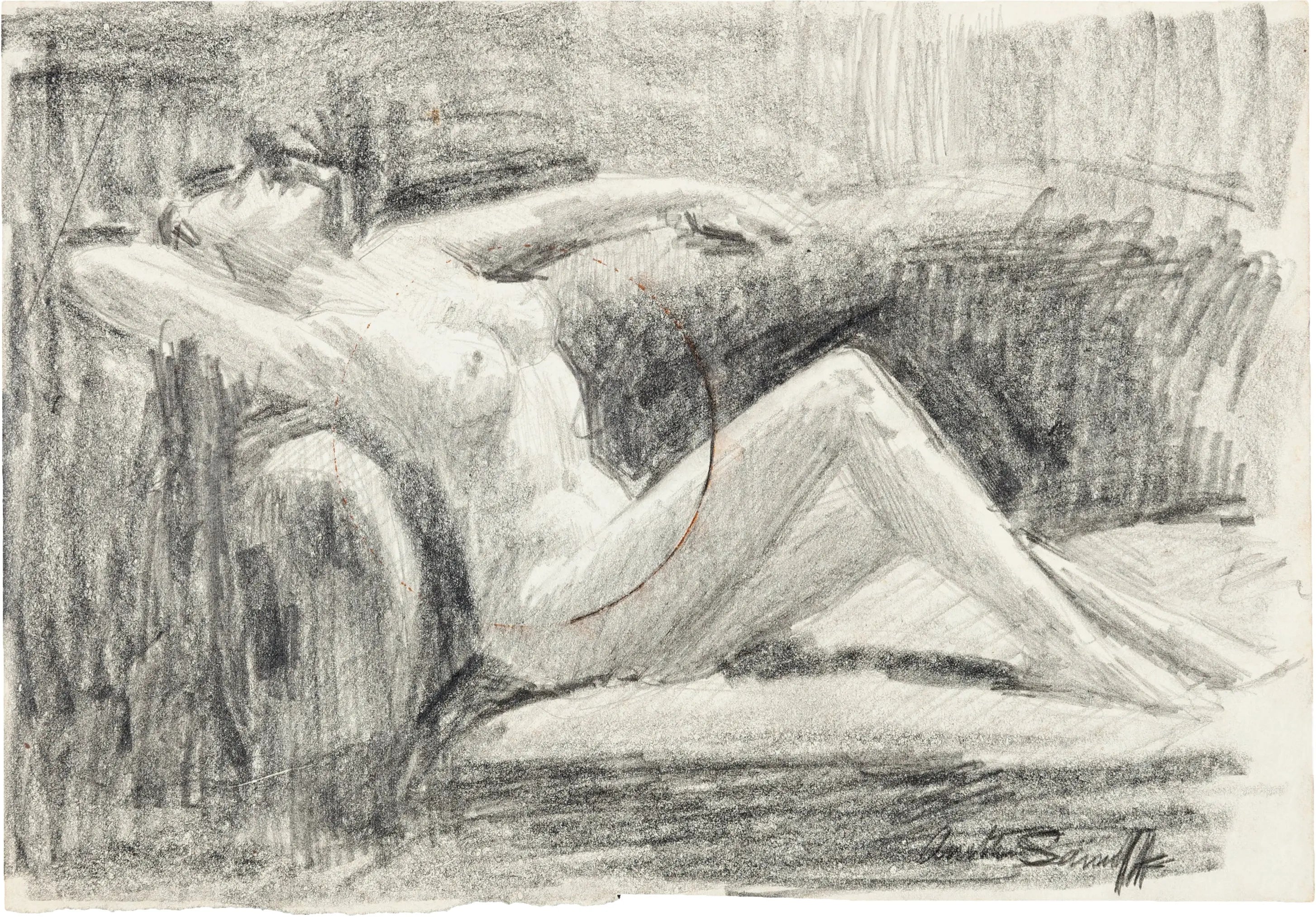 {{ product_title }} Fine Art Print | {{ product_vendor }} Jakero77 Arthur Sarnoff - Nude Female Sketch 1950s Signed - 17" x 22" Fine Art Print Art Print  Jakero77