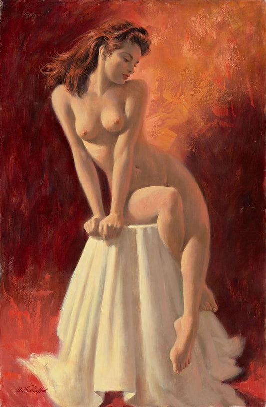{{ product_title }} Fine Art Print | {{ product_vendor }} Jakero77 Arthur Sarnoff - Nude Pin-Up Girl Autumn Redhead 1960s Signed - 17" x 22" Print Art Print  Jakero77