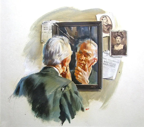 {{ product_title }} Fine Art Print | {{ product_vendor }} Jakero77 Arthur Sarnoff - Old Man Staring at Himself in Mirror 1950s - 17" x 22" Art Print Art Print  Jakero77