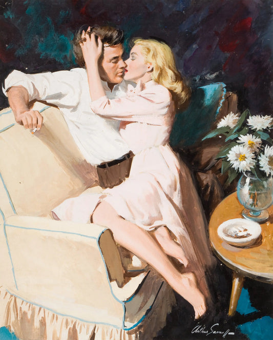 {{ product_title }} Fine Art Print | {{ product_vendor }} Jakero77 Arthur Sarnoff - Passionate Couple Lovers Kissing 1960s Signed - 17" x 22" Print Art Print  Jakero77