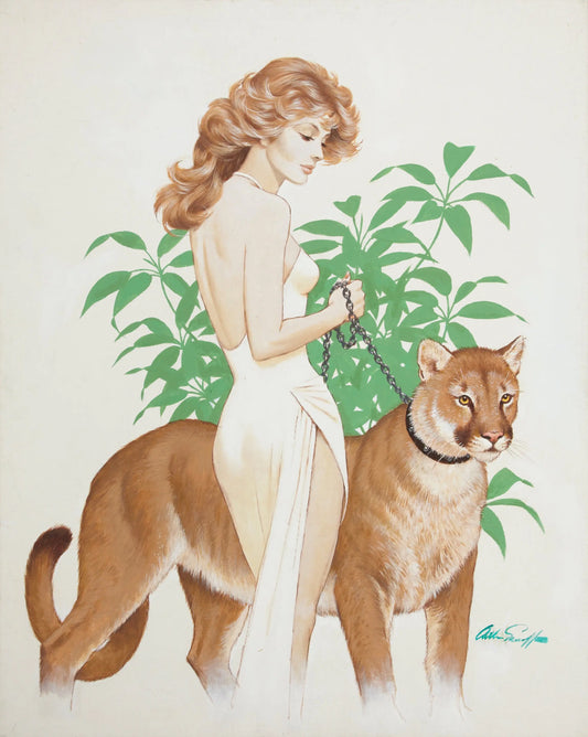 {{ product_title }} Fine Art Print | {{ product_vendor }} Jakero77 Arthur Sarnoff - Pin-Up Cutie with a Cat 1960s Signed - 17" x 22" Fine Art Print Art Print  Jakero77