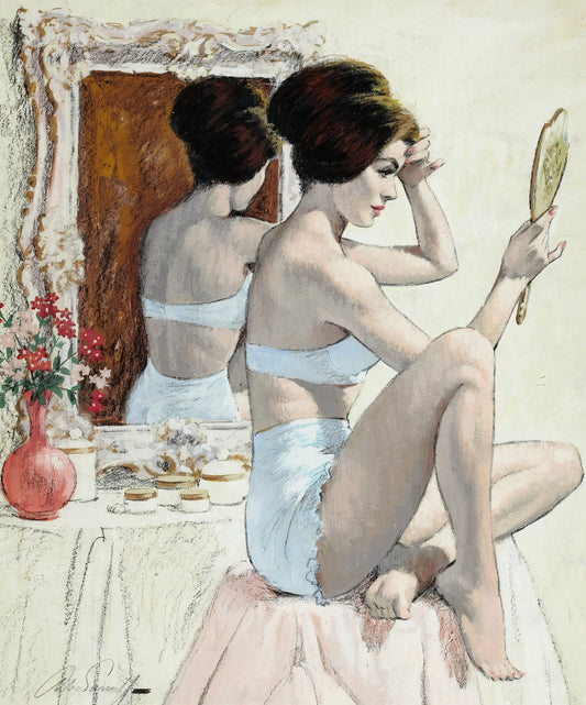 {{ product_title }} Fine Art Print | {{ product_vendor }} Jakero77 Arthur Sarnoff - Pin-Up Girl Arranging Her Hair 1950s Signed - 17"x22" Art Print Art Print  Jakero77