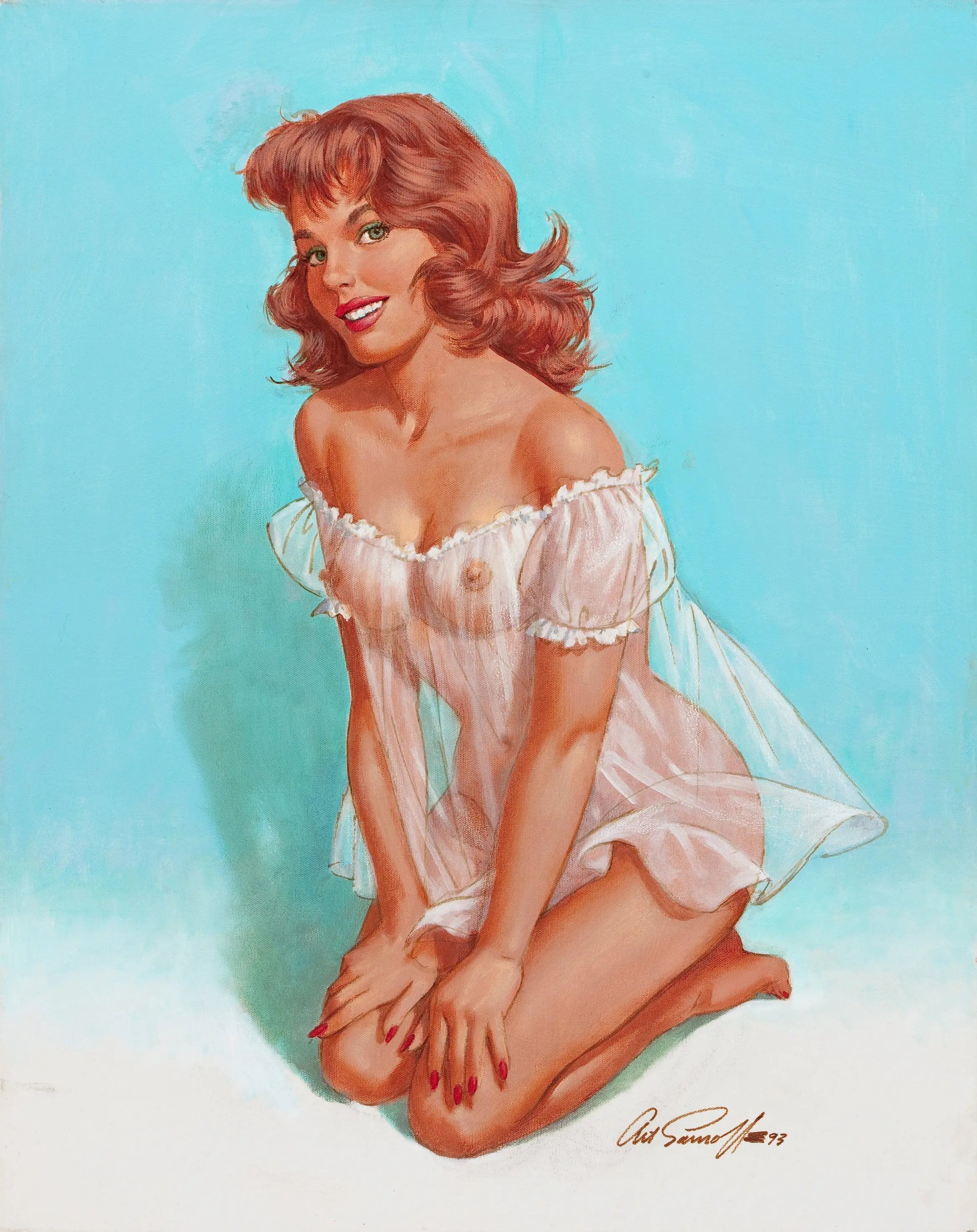 {{ product_title }} Fine Art Print | {{ product_vendor }} Jakero77 Arthur Sarnoff - Pin-Up Girl Nude in See Through Lingerie Signed - 17"x22" Print Art Print  Jakero77