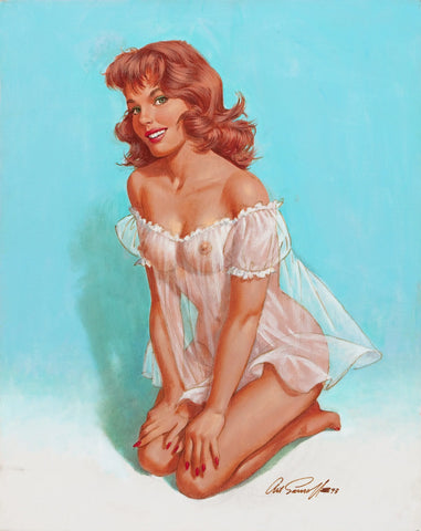{{ product_title }} Fine Art Print | {{ product_vendor }} Jakero77 Arthur Sarnoff - Pin-Up Girl Nude in See Through Lingerie Signed - 17"x22" Print Art Print  Jakero77