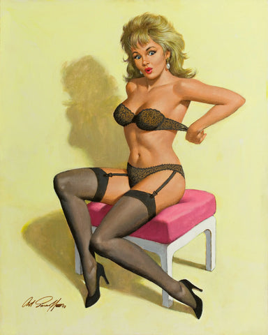{{ product_title }} Fine Art Print | {{ product_vendor }} Jakero77 Arthur Sarnoff - Pin Up Girl Putting on Bra, Signed - 17" x 22" Fine Art Print Art Print  Jakero77