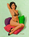 {{ product_title }} Fine Art Print | {{ product_vendor }} Jakero77 Arthur Sarnoff - Pin-Up Girl in Bikini on Pillows Signed - 17" x 22" Art Print Art Print  Jakero77