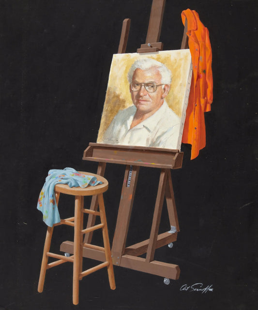 {{ product_title }} Fine Art Print | {{ product_vendor }} Jakero77 Arthur Sarnoff - Portrait Painting on Easel 1960s Signed - 17" x 22" Art Print Art Print  Jakero77