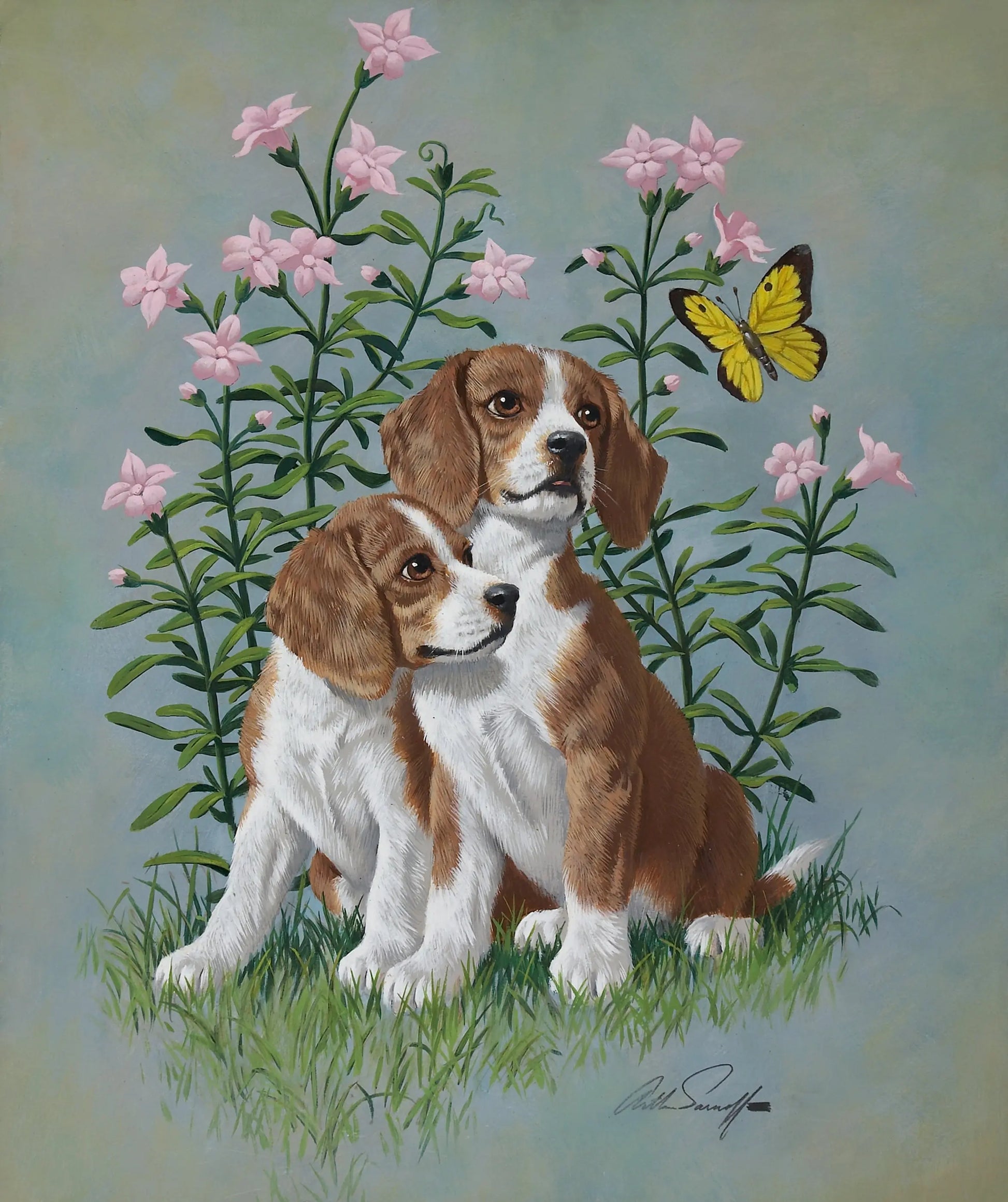 {{ product_title }} Fine Art Print | {{ product_vendor }} Jakero77 Arthur Sarnoff - Puppy Dogs (1960s) Signed - 17" x 22" Fine Art Print Art Print  Jakero77