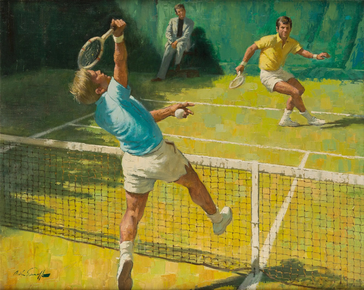 {{ product_title }} Fine Art Print | {{ product_vendor }} Jakero77 Arthur Sarnoff - Reaching High, Tennis (1960s) Signed - 17" x 22" Fine Art Print Art Print  Jakero77