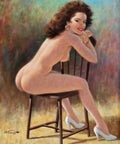 {{ product_title }} Fine Art Print | {{ product_vendor }} Jakero77 Arthur Sarnoff - Respite Seated Nude Pin-Up Girl in Heels 1960s Signed - 17"x22" Fine Art Print Art Print  Jakero77