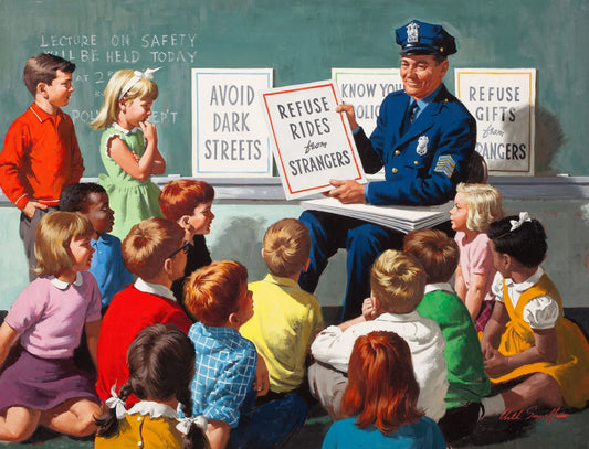 {{ product_title }} Fine Art Print | {{ product_vendor }} Jakero77 Arthur Sarnoff - Safety Lecture to Young Students 1950s Signed - 17" x 22" Print Art Print  Jakero77
