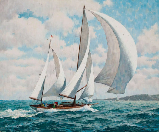 {{ product_title }} Fine Art Print | {{ product_vendor }} Jakero77 Arthur Sarnoff - Sailing Yawl Sailboat 1960s Schooner - 17" x 22" Fine Art Print Art Print  Jakero77