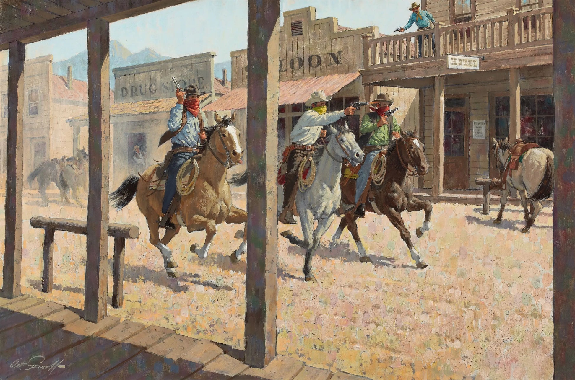 {{ product_title }} Fine Art Print | {{ product_vendor }} Jakero77 Arthur Sarnoff - Shootin' Up the Town Wild Western 1950s Signed - 17" x 22" Print Art Print  Jakero77