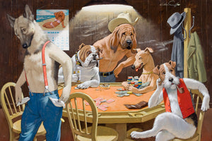 {{ product_title }} Fine Art Print | {{ product_vendor }} Jakero77 Arthur Sarnoff - Sore Losers, Dogs Playing Poker 1950s Signed - 17" x 22" Print Art Print  Jakero77