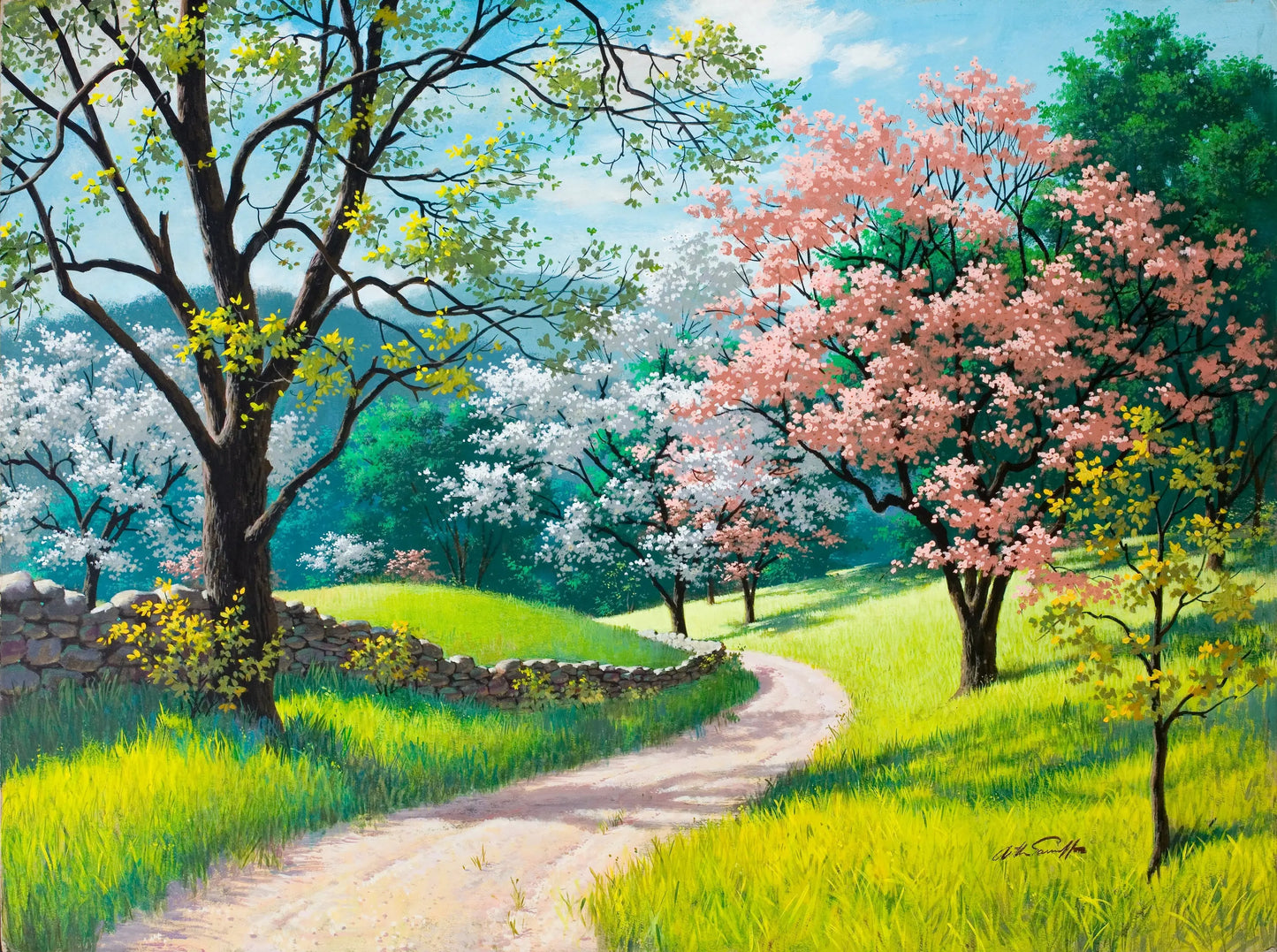 {{ product_title }} Fine Art Print | {{ product_vendor }} Jakero77 Arthur Sarnoff - Spring Blossoms (1960s) Signed - 17" x 22" Fine Art Print Art Print  Jakero77